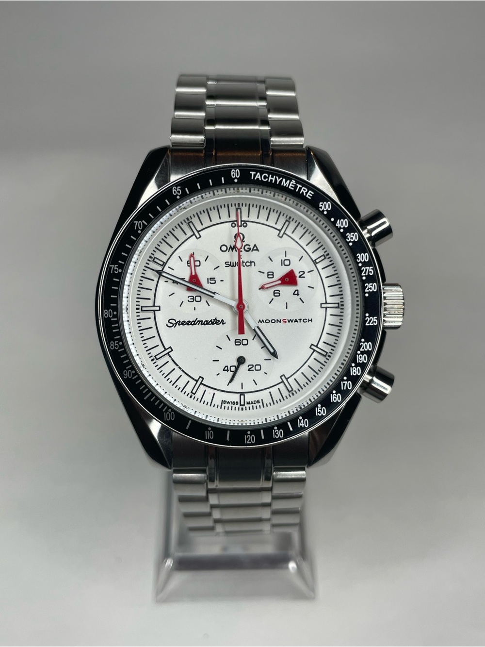 Swatch Speedmaster MoonSwatch Stainless Steel White Dial Custom Made Mod Watch